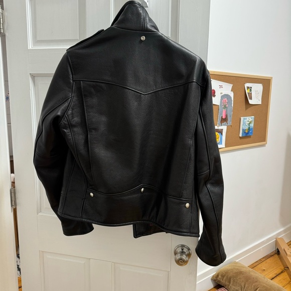 Schott NYC Black Leather Moto Jacket with Textured Finish. No flaws. Worn once. - Picture 4 of 6